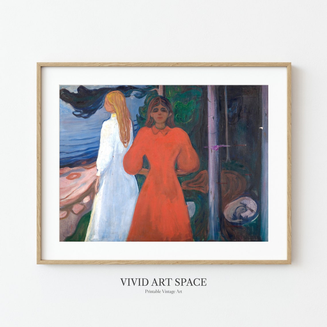Munch Red And White Two Women Shore Expressionist Painting Poster - Image 2