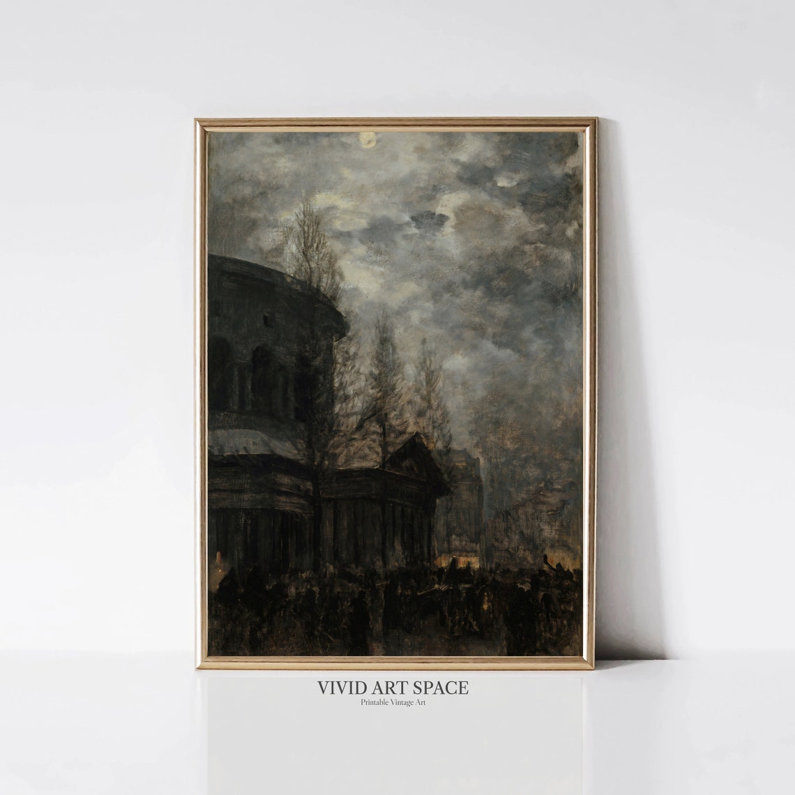 Leaving Paris Moonlit Dark Cityscape Moody Nighttime Art Print