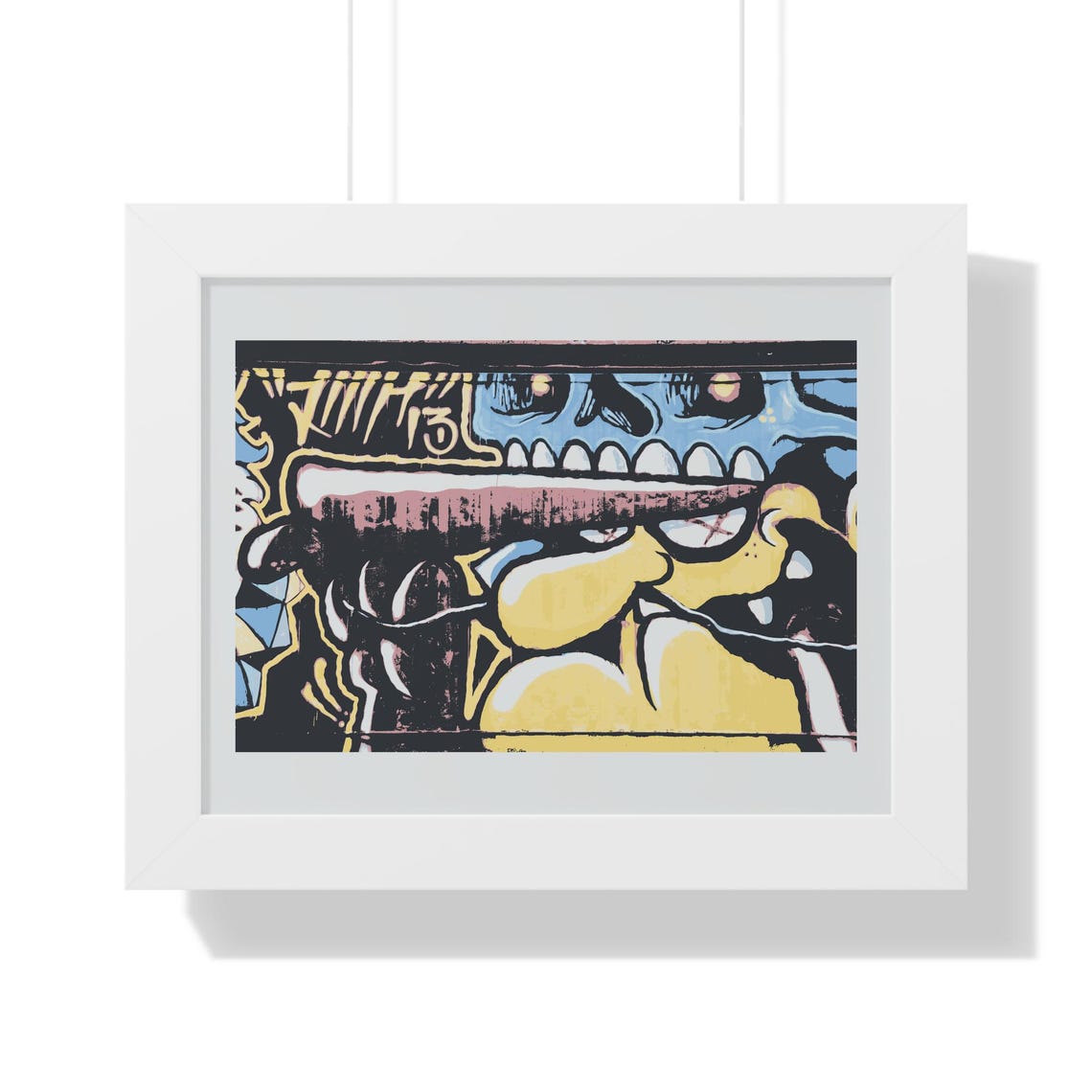 Bold Cartoon Skull Face Graffiti Street Mural Art Framed Poster - Image 3