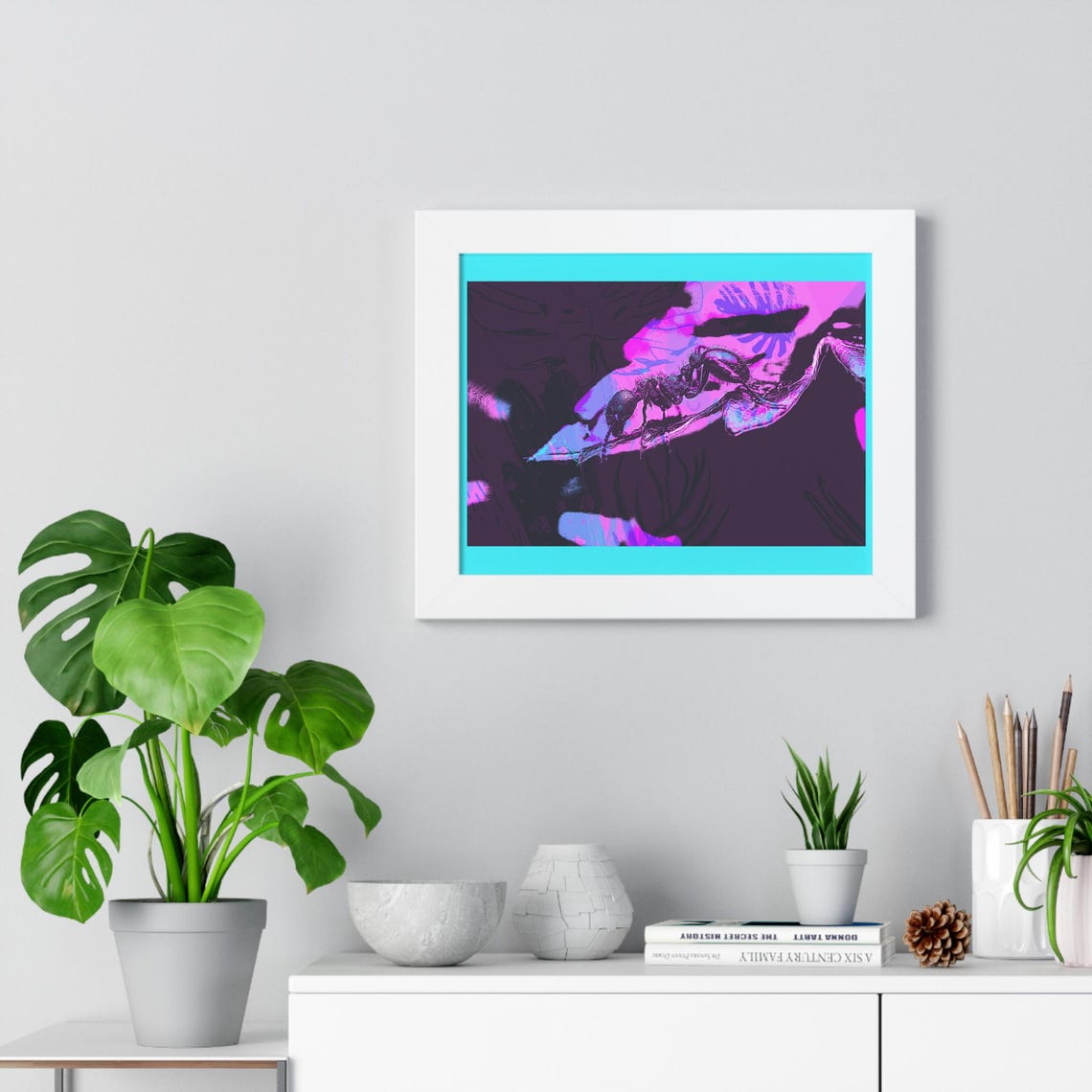 Ant Art Poster Colorful Neon Abstract Insects Horizontal Framed Print Close Up Bug Wall Decor Entomology Gift For Bug Lovers Ant Lover - Image 2