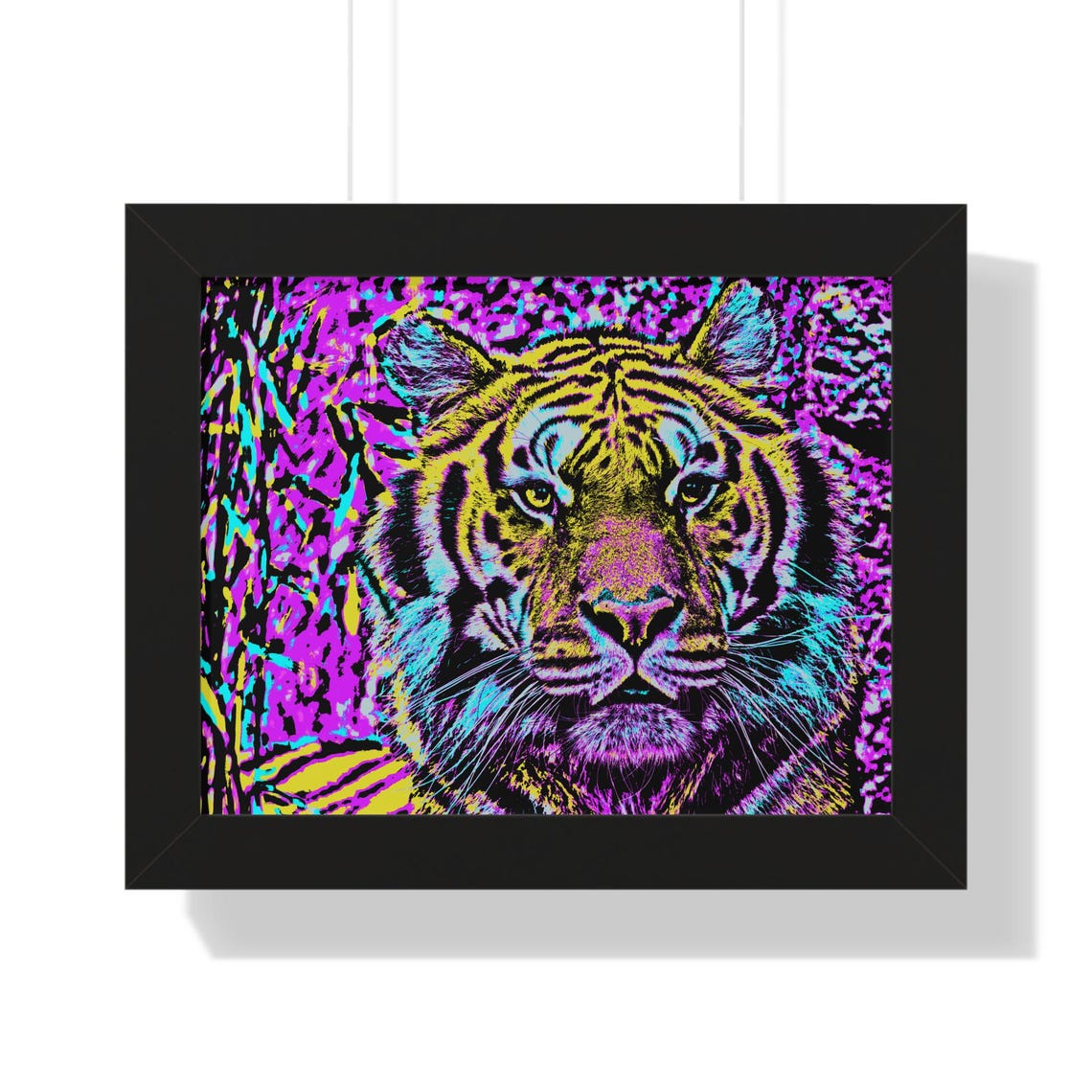 Bold Intense Tiger Portrait in Neon Pop Art Colors Framed Poster