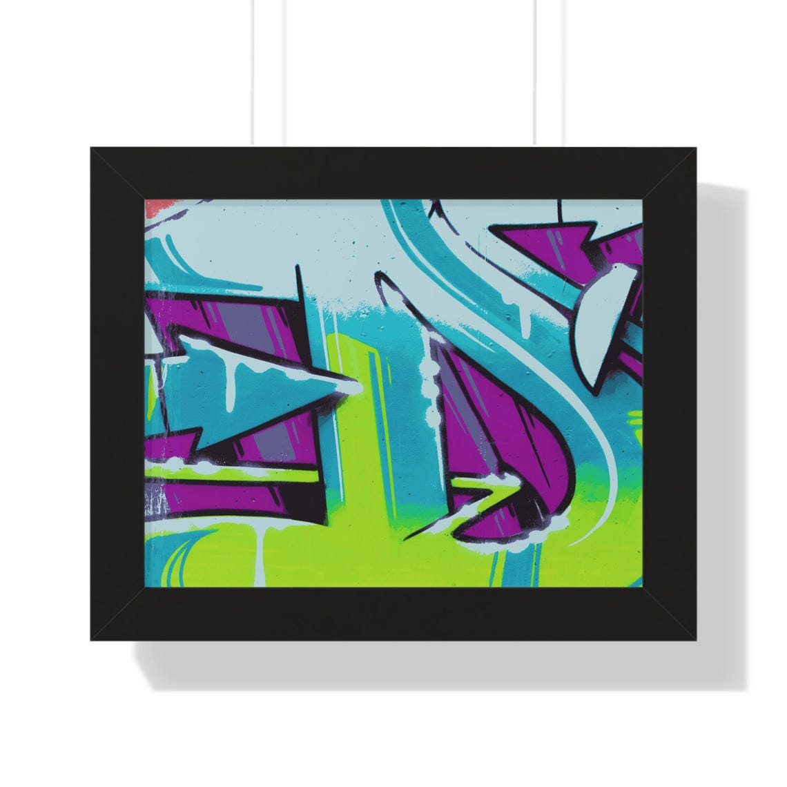 Electric Blue Neon Graffiti Lettering Close-Up Framed Poster