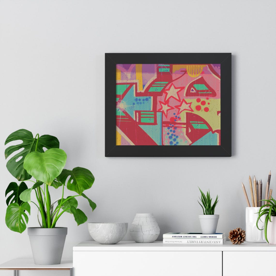 Colorful Red Pink Star Graffiti Abstract Mural Framed Poster - Image 2