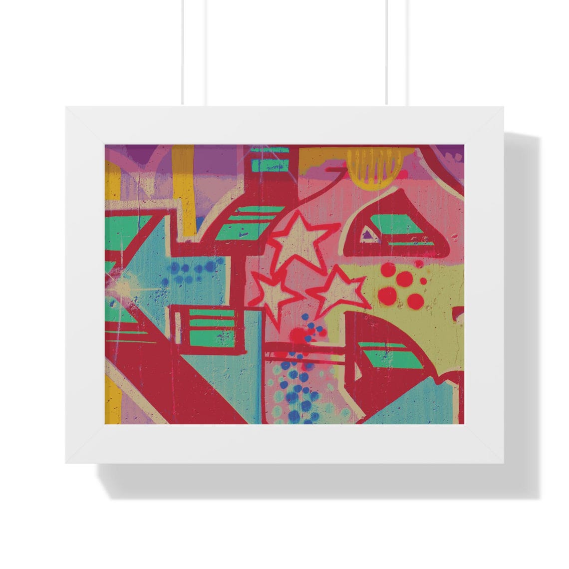 Colorful Red Pink Star Graffiti Abstract Mural Framed Poster