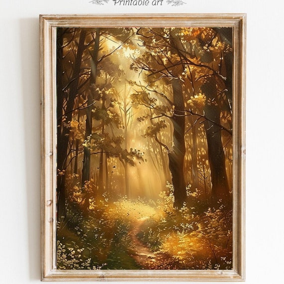 Enchanted Autumn Landscape Print Fall Path Forest Poster Rustic Fall Decor Moody Landscape Wall Art Farmhouse Decor 710
