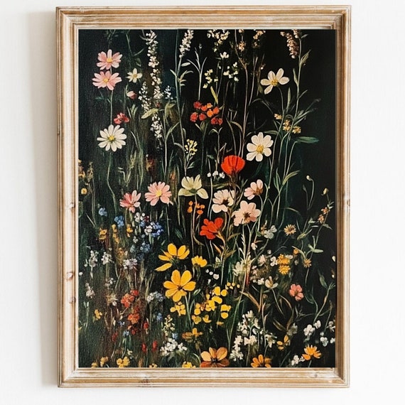 Dark Botanical Wall Art Moody Floral Decor Bedroom Print Dark Academia Art Wildflower Wall Art Vintage Floral Print Botanical 683