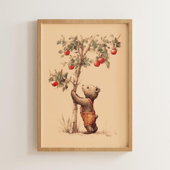 Nursery Wall Art Print Bear Climbing Tree