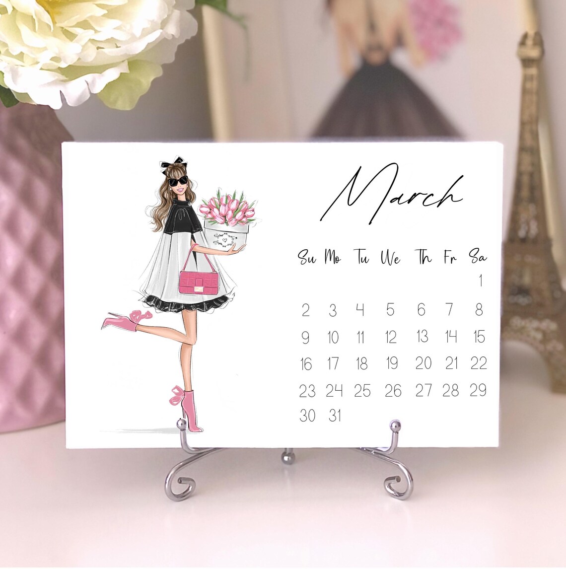 Fashion Illustration Mini Calendar, 2025 Desk Calendar - Image 3