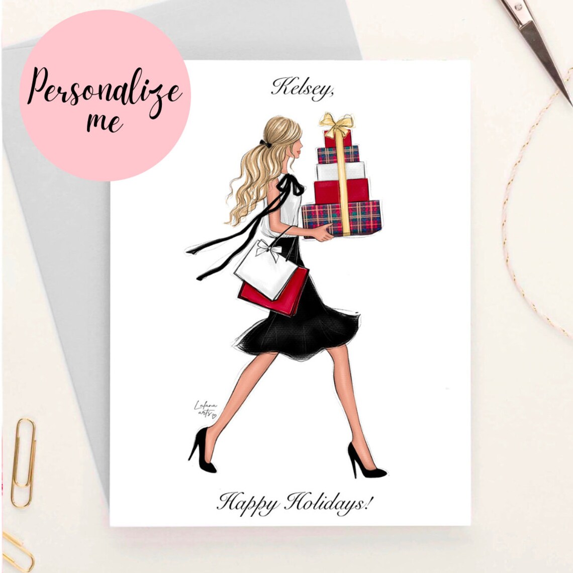 Personalized Fashion Greeting Card, Christmas Postcard For Her