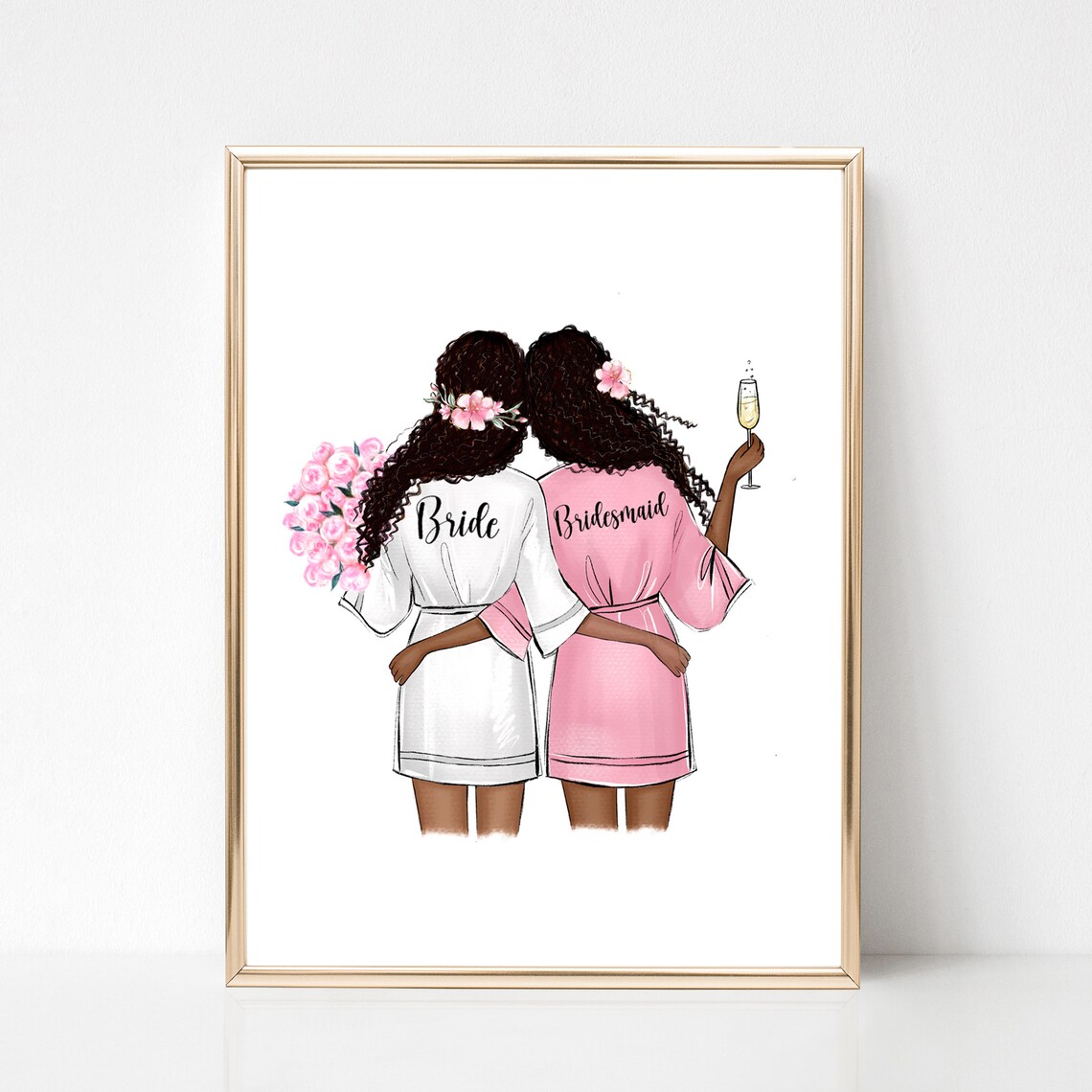 Bride and Bridesmaid Robes Champagne Fashion Illustration Poster - Image 4