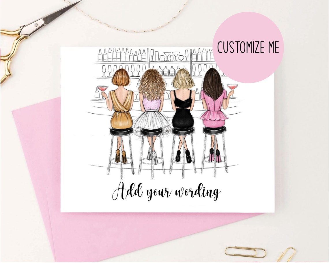 Four Best Friends Cocktail Bar Personalized Girls Night Poster