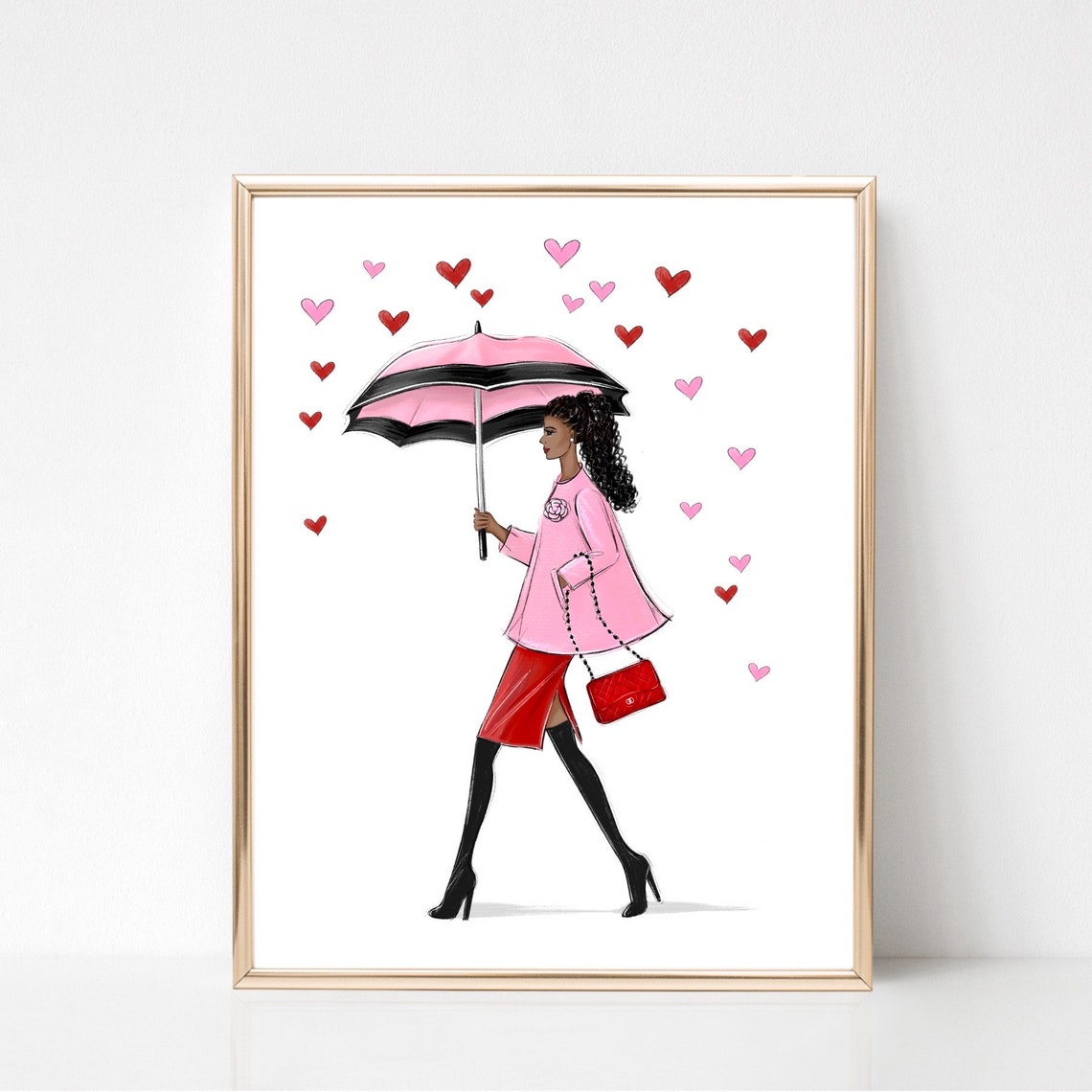 Heart Rain Fashion Girl Art Print Galentines Print Love Art Print Feminine Art Print Girly Wall Decor Valentines Day Gift For Her - Image 2