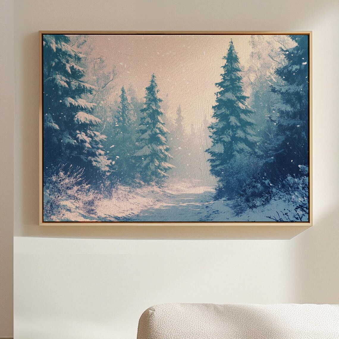 Snowy Pine Forest Winter Landscape Frosty Trees Misty Snowfall Poster Art