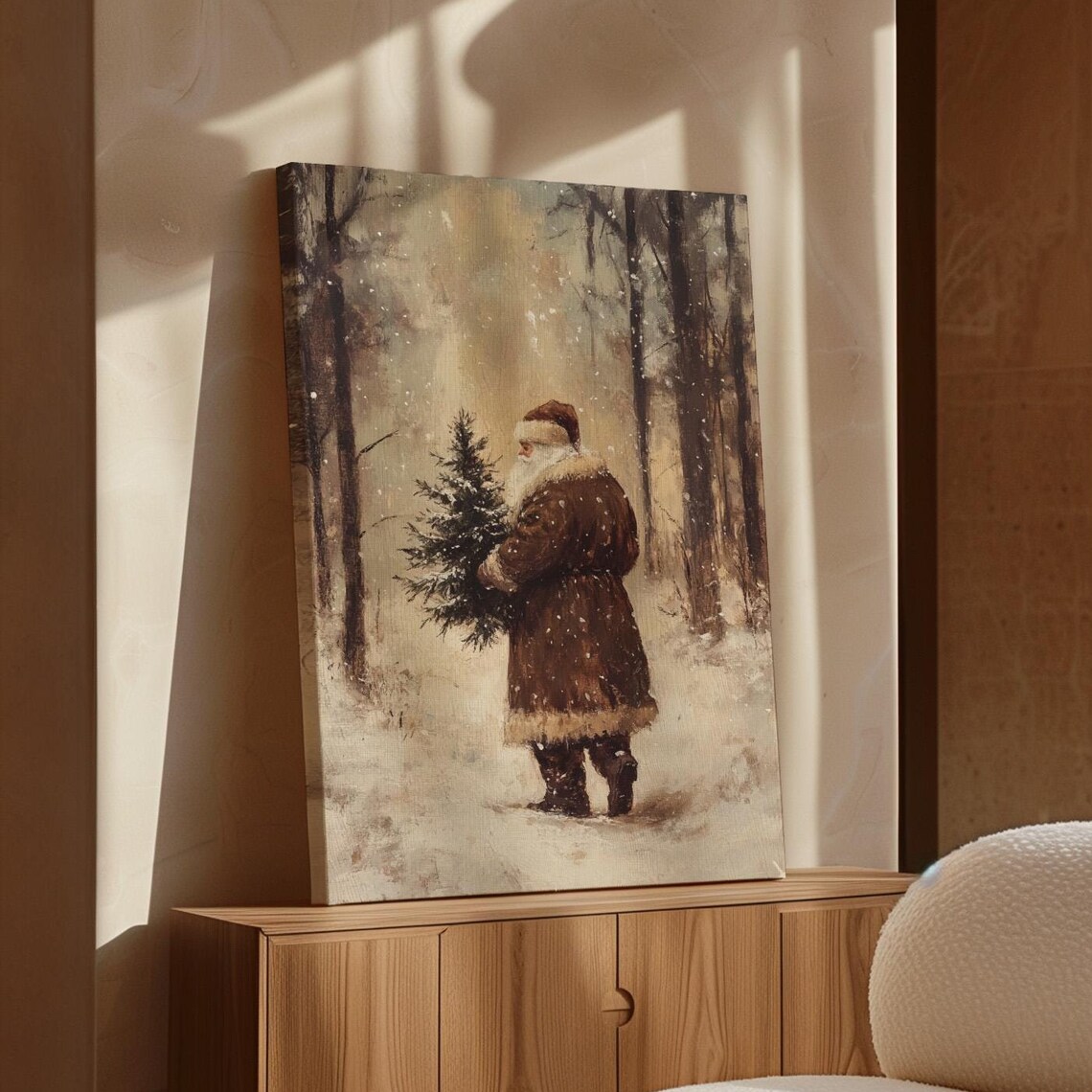 Vintage Santa Claus, Rustic Christmas Scene