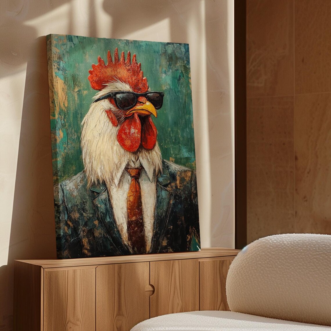Dapper Rooster in Suit and Sunglasses Cool Abstract Chicken Poster