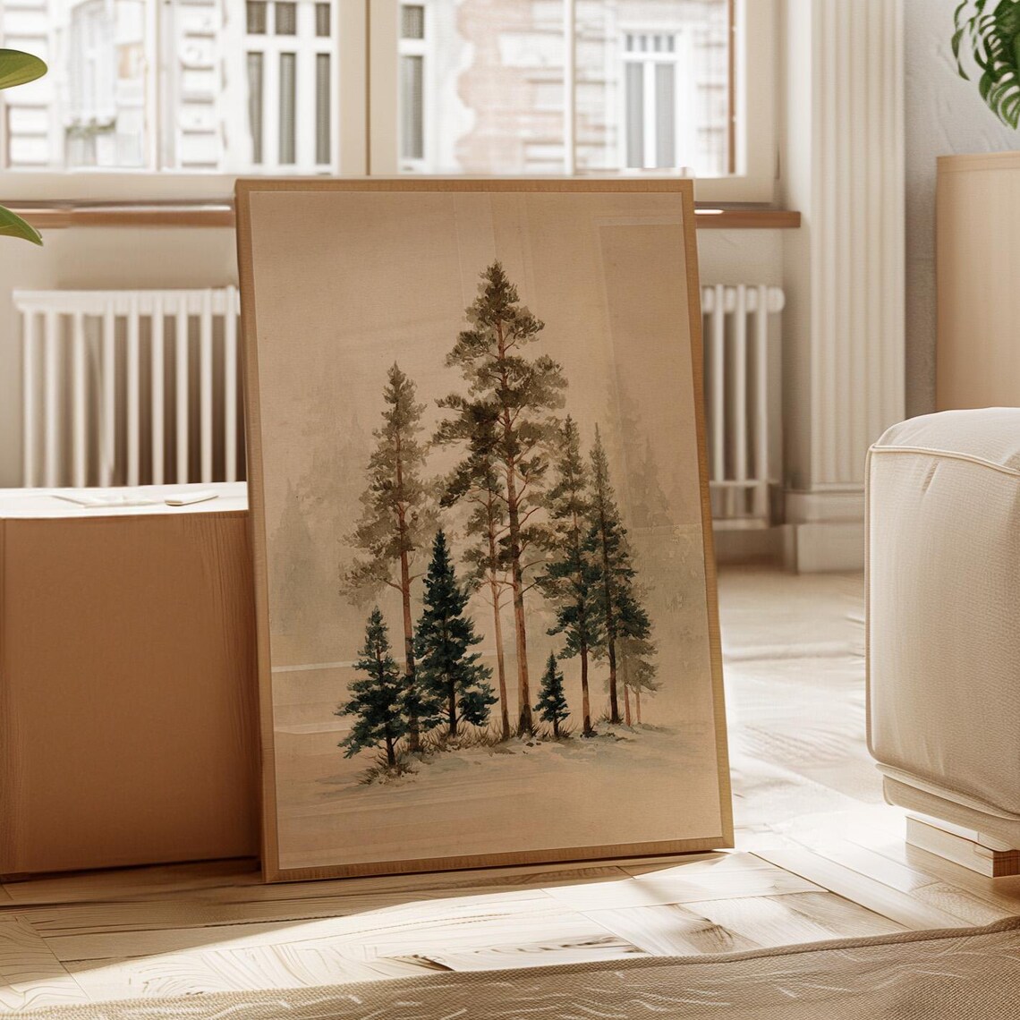 Misty Pine Forest Watercolor Landscape Art Print