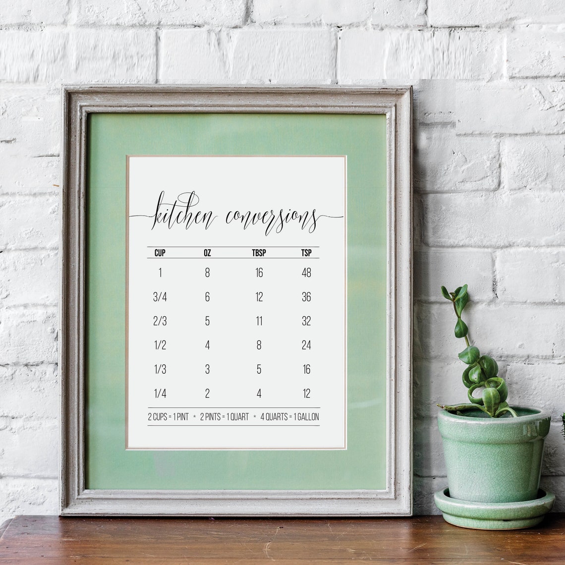 Kitchen Conversions Chart Measurement Guide Farmhouse Kitchen Poster - Image 4