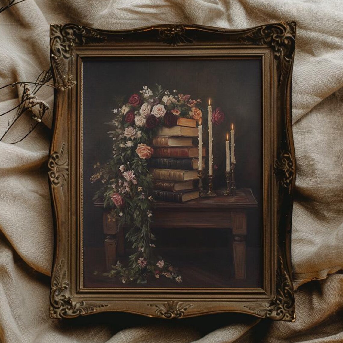 Dark Academia Moody Floral Book Wall Art Print
