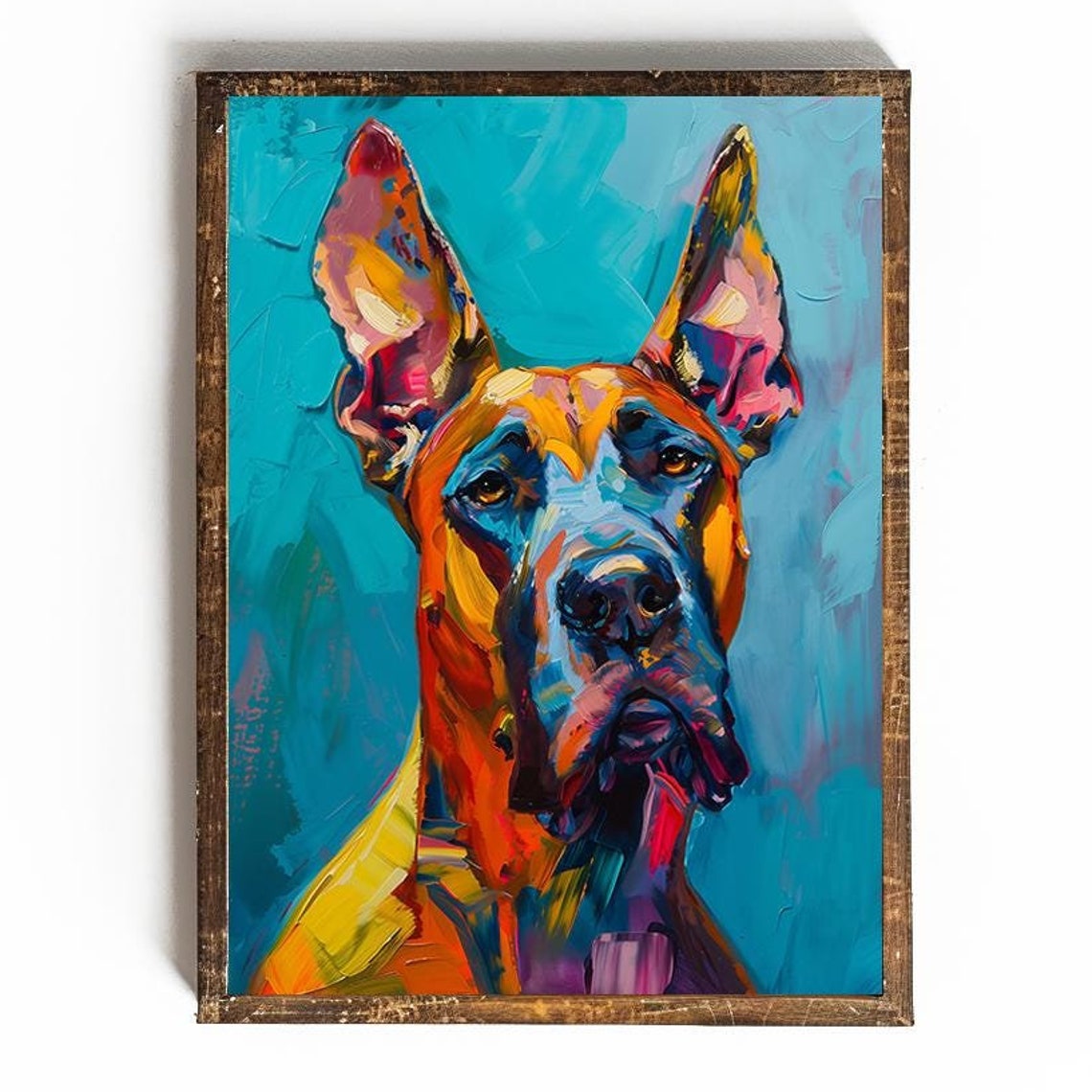 Great Dane Portrait In Bright Pop Art Colors On Turquoise Poster