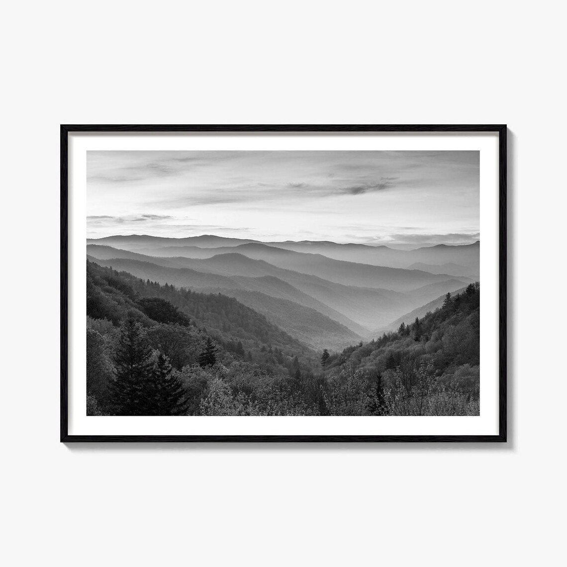 Great Smoky Mountains Black and White Travel Poster
