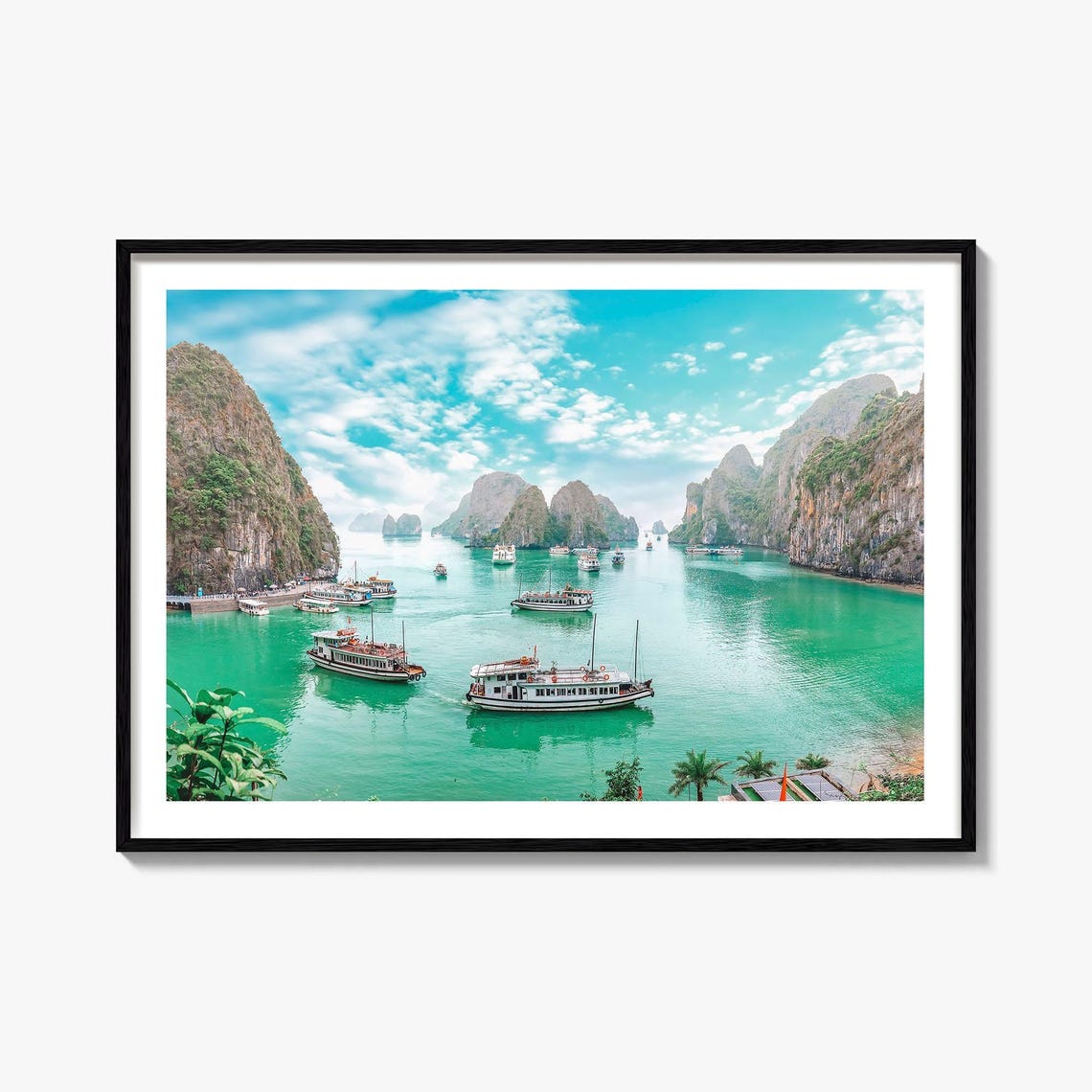 Vietnam Ha Long Bay Limestone Karsts Boats Emerald Photo Print