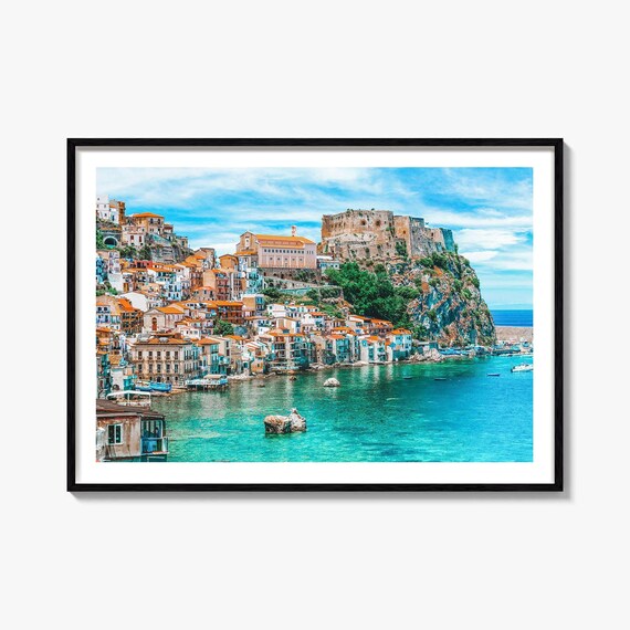 Calabria Cliffside Village And Castle Over Turquoise Sea Poster