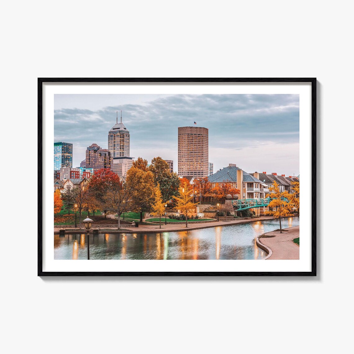 Indianapolis Indiana Downtown Skyline Autumn Canal Photo Print