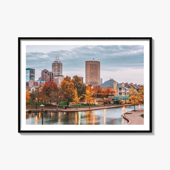 Indianapolis Indiana Downtown Skyline Autumn Canal Photo Print