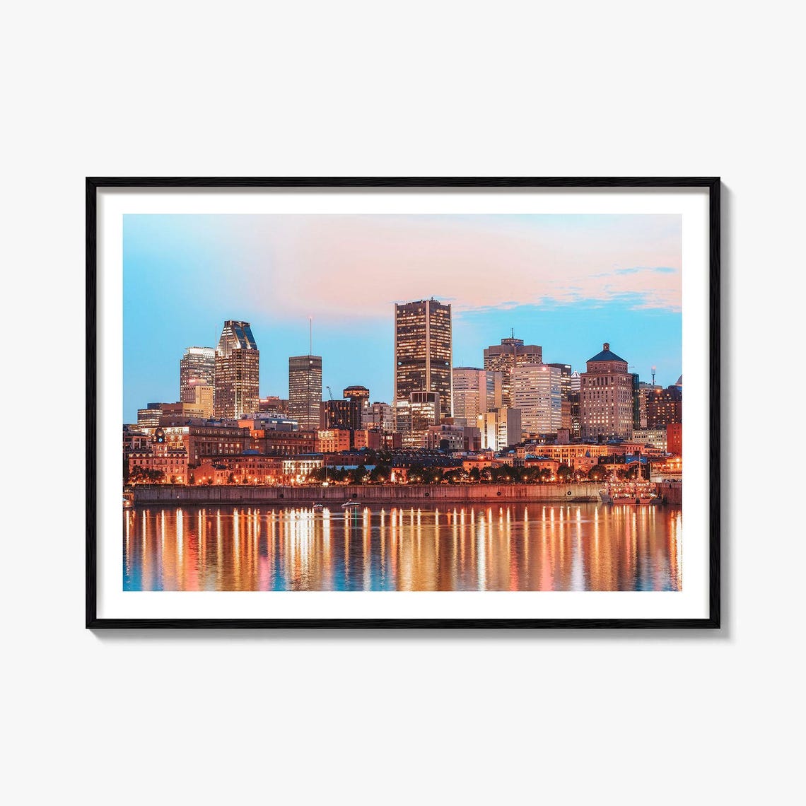 Montreal Quebec Old Port Skyline Sunset Reflections Photo Poster
