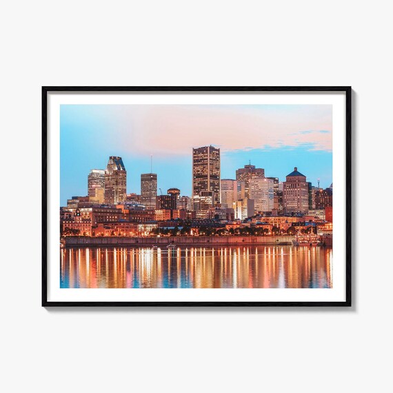 Montreal Quebec Old Port Skyline Sunset Reflections Photo Poster