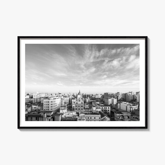 Argentina City Skyline Panorama Dramatic Clouds Black And White Poster