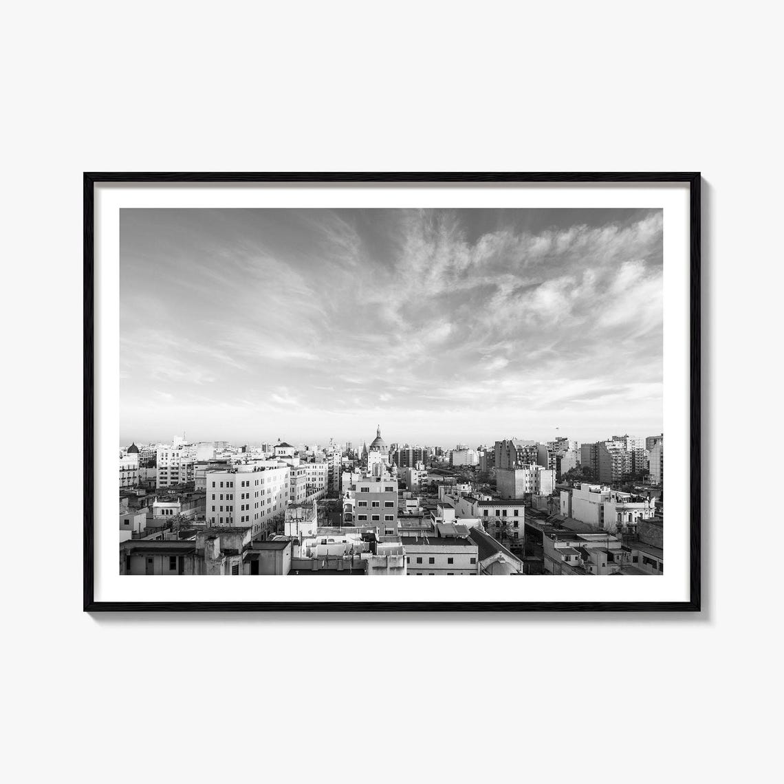 Argentina City Skyline Panorama Dramatic Clouds Black And White Poster