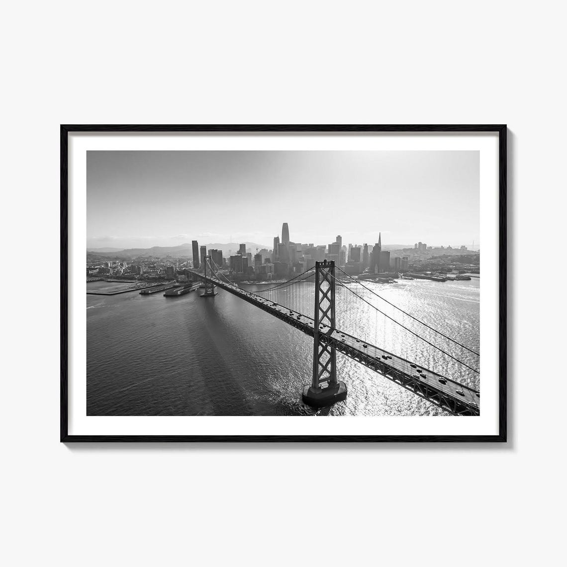San Francisco Bay Bridge And City Skyline Black And White Poster