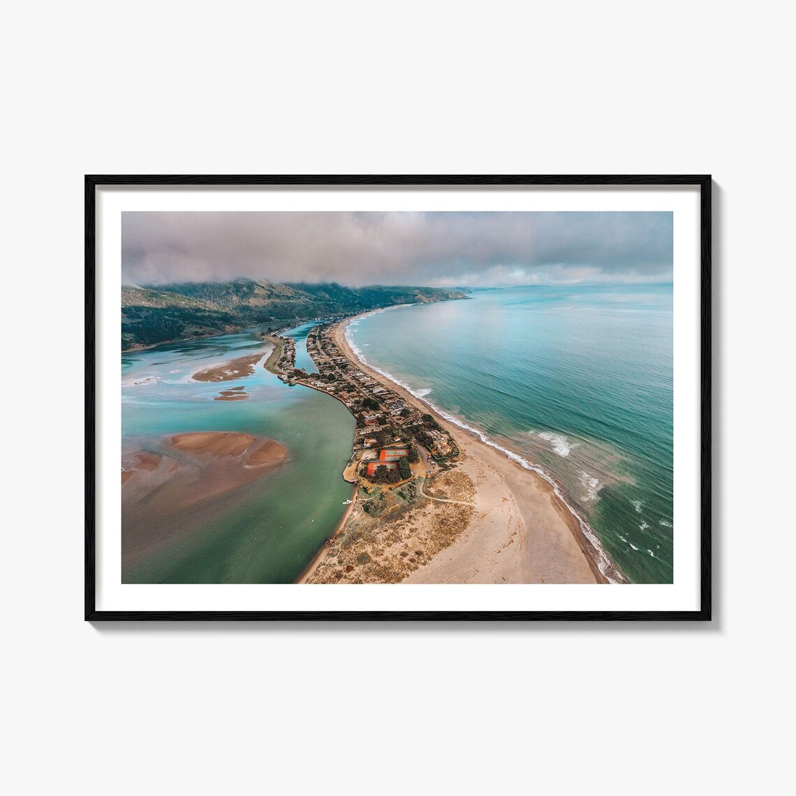 Stinson Beach California Aerial Lagoon Sandbar Ocean Misty Coast Poster