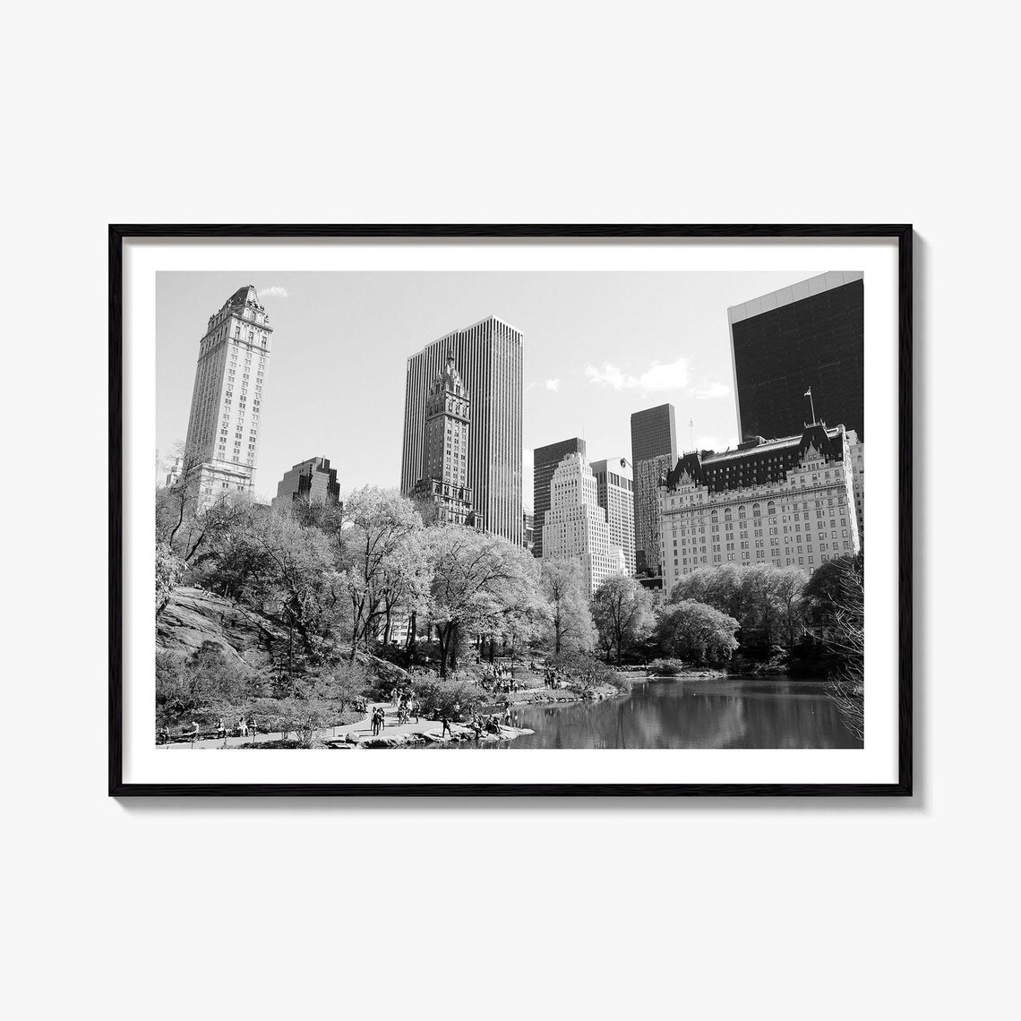 Central Park New York City Manhattan Skyline Pond Black and White Poster