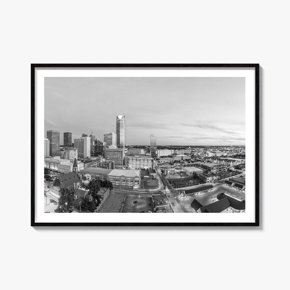 Oklahoma City Black White Aerial Downtown Skyline Photo Poster