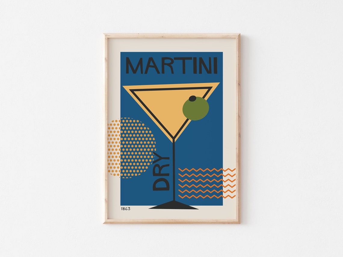 Dry Martini Retro Mid Century Blue Cocktail Kitchen Wall Poster - Image 3