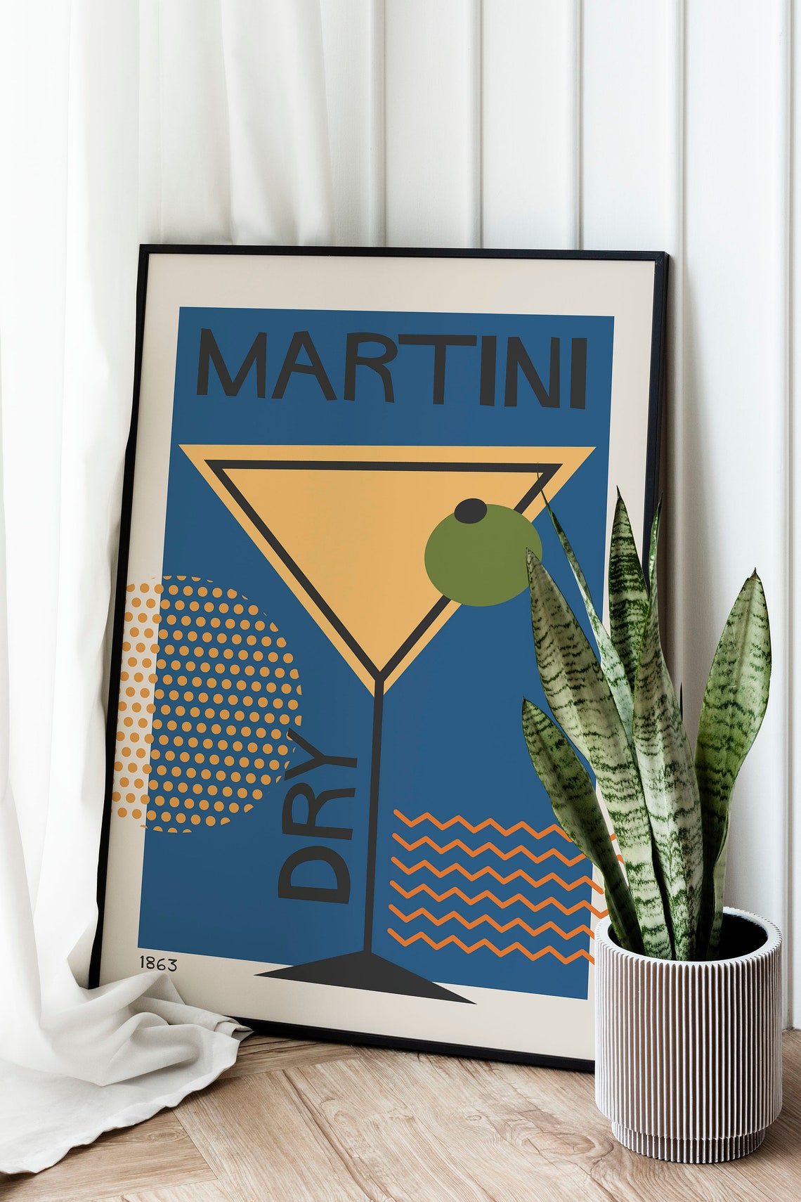 Dry Martini Retro Mid Century Blue Cocktail Kitchen Wall Poster - Image 2