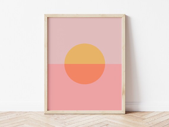 Retro Abstract Sunset Print Trendy Funky Wall Art Indie Room Decor Geometric Minimalist Poster In Pink And Orange