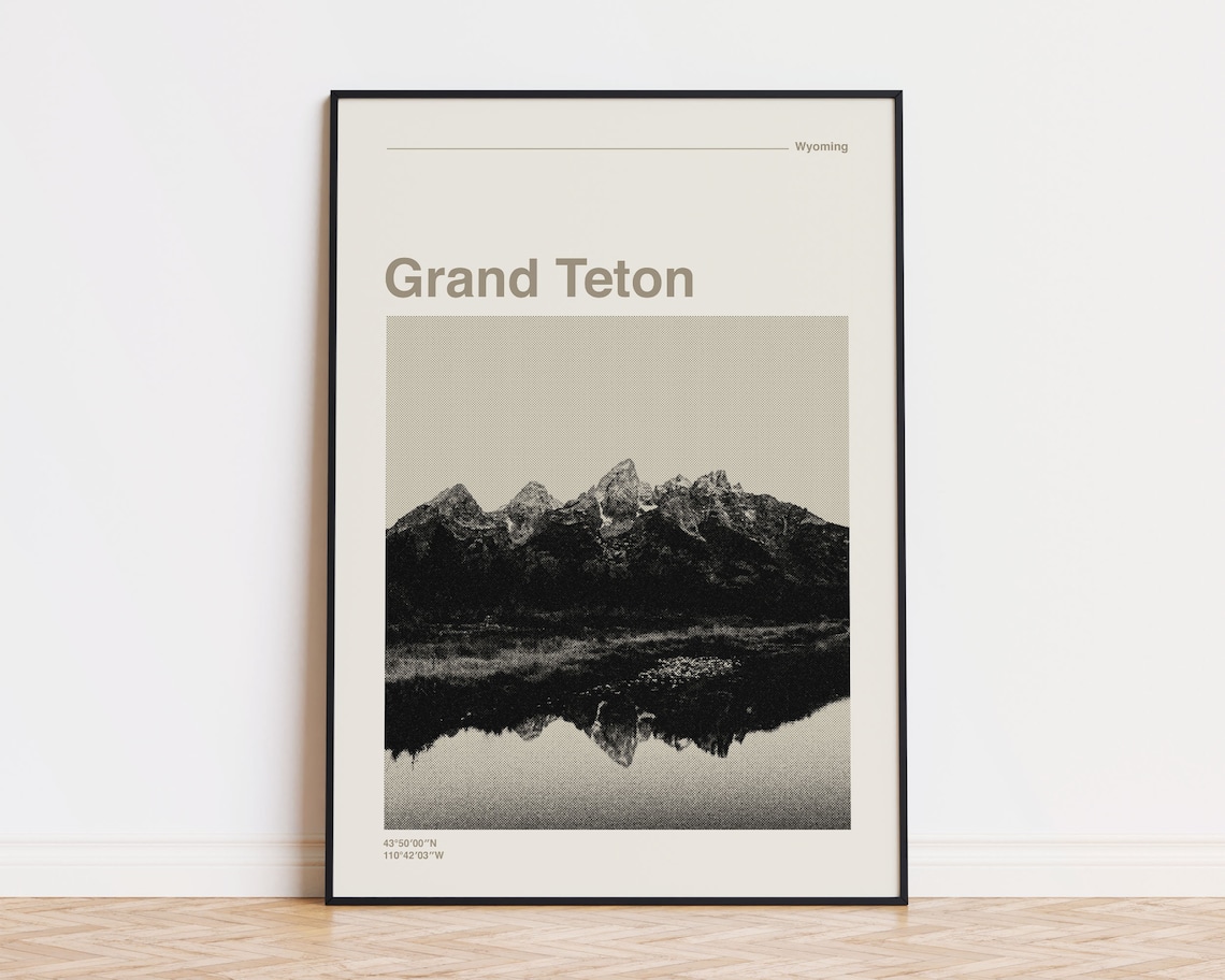 Grand Teton National Park Neutral Tones Travel Poster