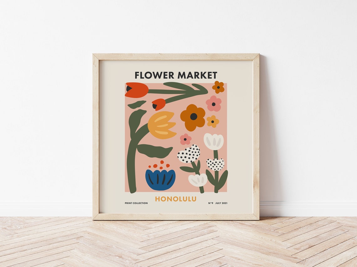 Flower Market Honolulu Colorful Botanical Square Retro Art Poster - Image 3