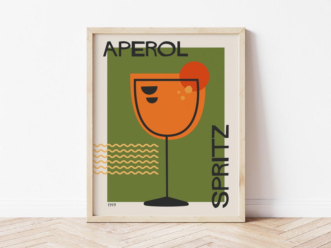 Aperol Spritz Retro Cocktail Glass Orange Mid Century Modern Poster - Image 2