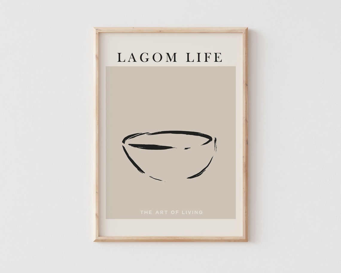 Lagom Life Minimalist Ink Bowl Line Art Beige Scandinavian Wall Print
