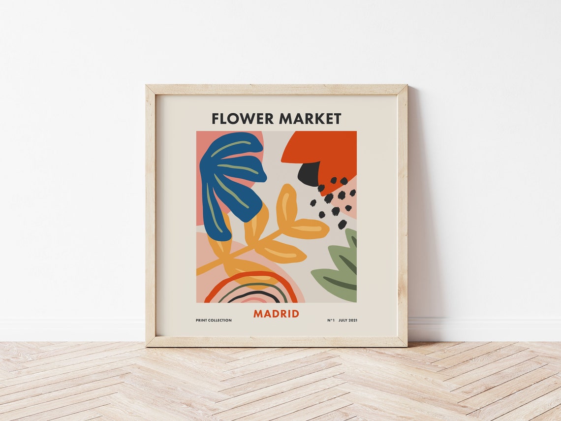 Flower Market Madrid Square Retro Abstract Botanical Art Poster - Image 3