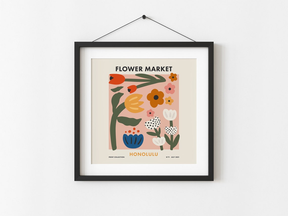 Flower Market Honolulu Colorful Botanical Square Retro Art Poster