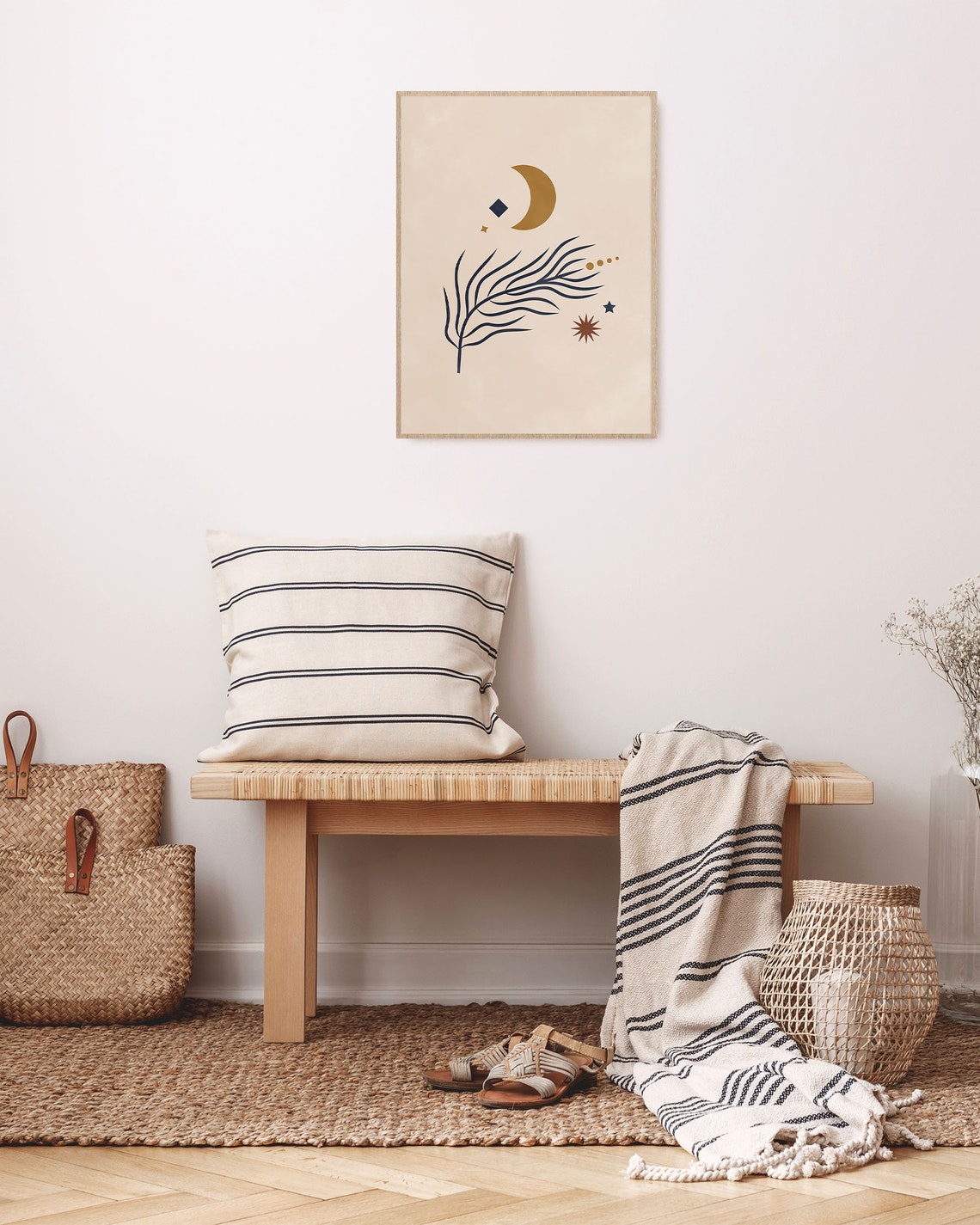 Modern Boho Celestial Golden Moon Stars Earth Tones Wall Print - Image 2