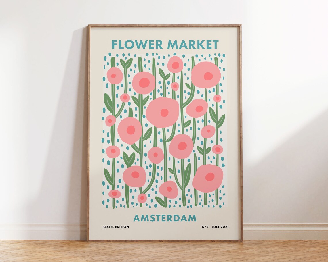 Amsterdam Flower Market, Danish Pastel Travel Poster