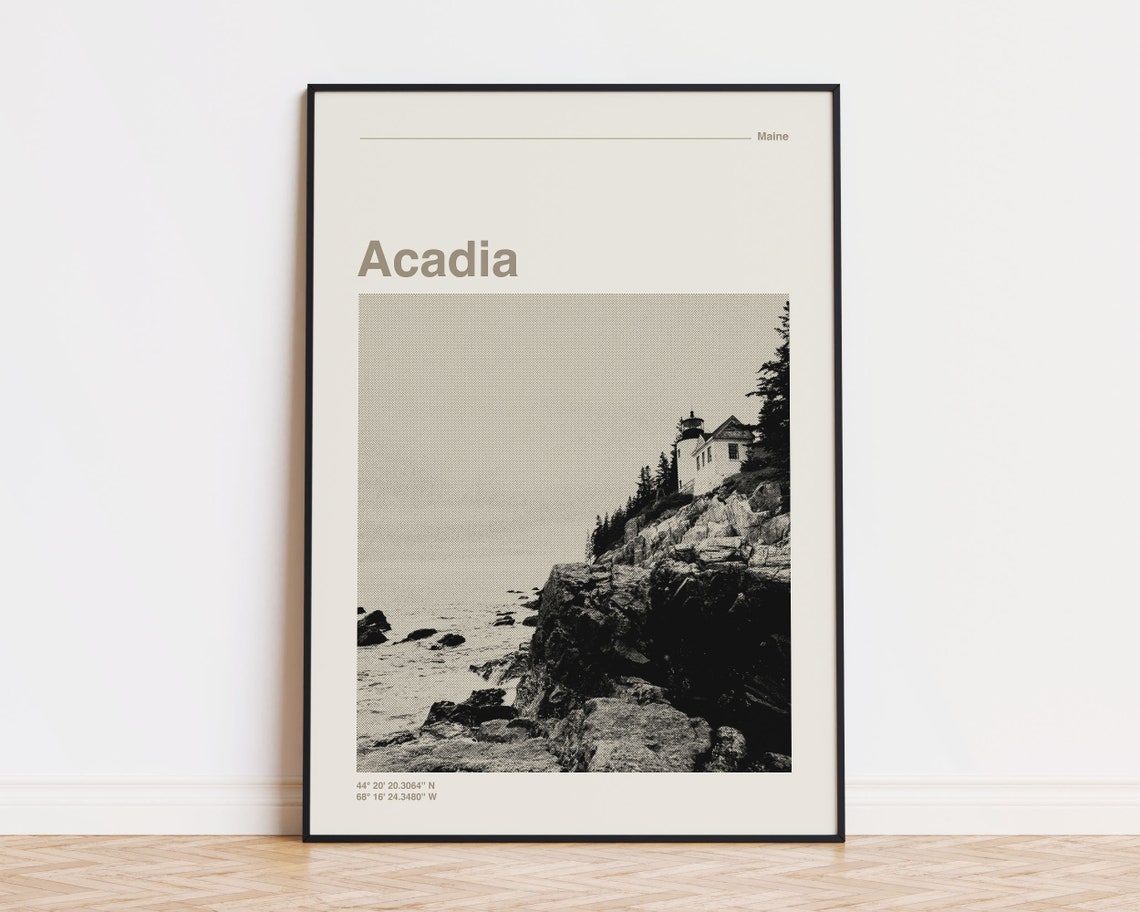Acadia National Park Maine Lighthouse Neutral Minimalist Photo Poster