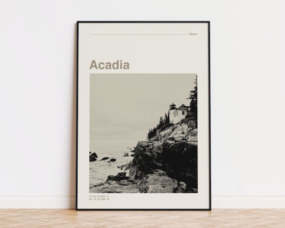 Acadia National Park Maine Lighthouse Neutral Minimalist Photo Poster