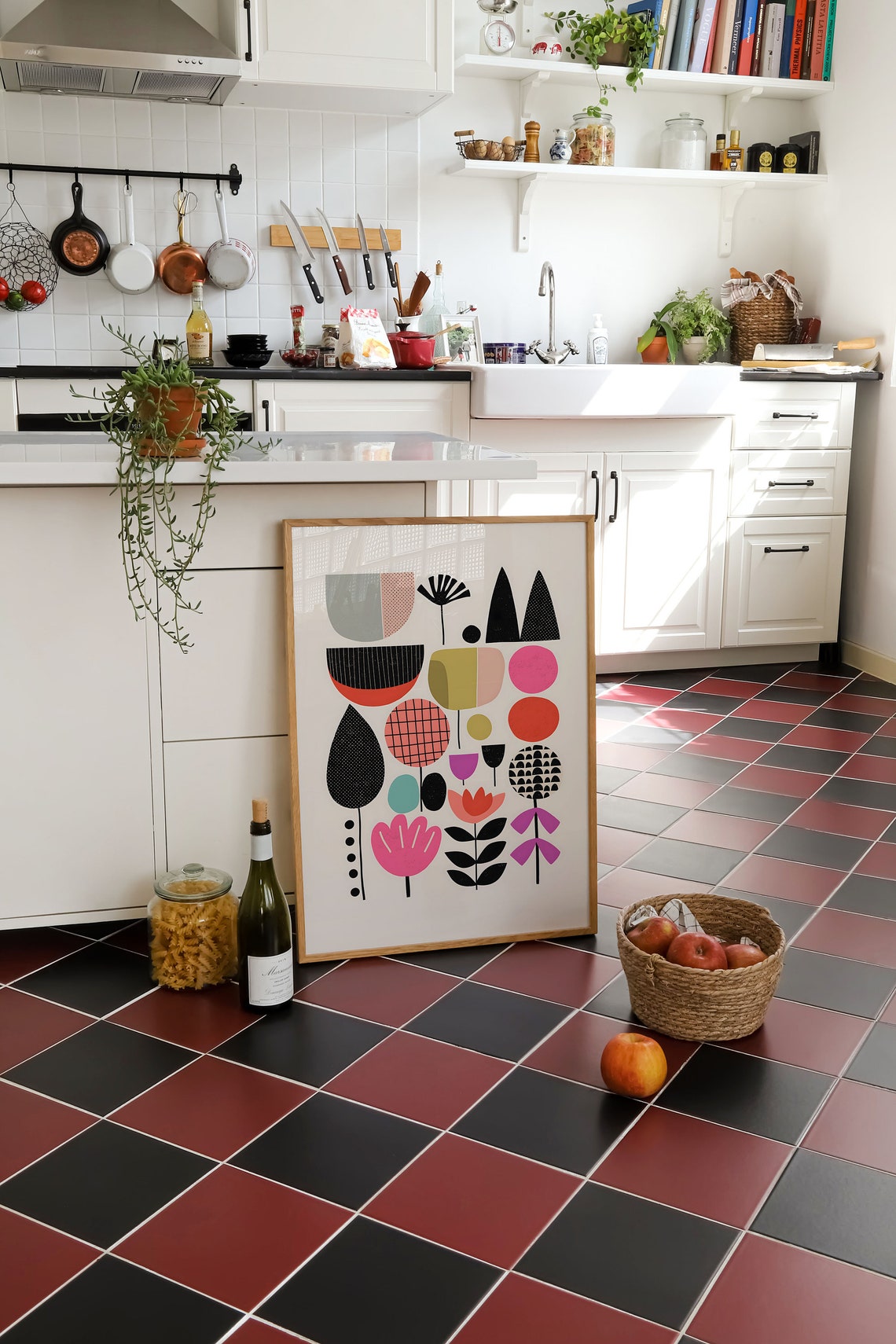Geometric Floral Abstract Black Pink Green Orange Modern Art Poster - Image 3